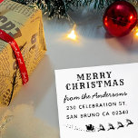 Santa & Reindeer Sleigh Christmas Return Address Self-inking Stamp<br><div class="desc">Easily personalize these custom Santa & Reindeer Sleigh Christmas Return Address self-inking rubber stamps with your own names and address. To customize these rubber stamps, click on "Personalize this template" and change the text in the boxes provided. Available in 9 different colours and 6 sizes. Please view your design on...</div>