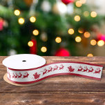 Santa Reindeer Sleigh Red White Satin Ribbon<br><div class="desc">Fun seasonal red and white ribbon for your Christmas gift wrapping featuring a silhouette of reindeers flying Santa's sleigh through air.</div>