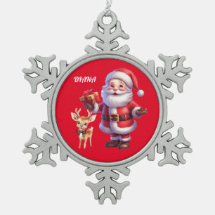 SANTA & REINDEER SNOWFLAKE ORNAMENT