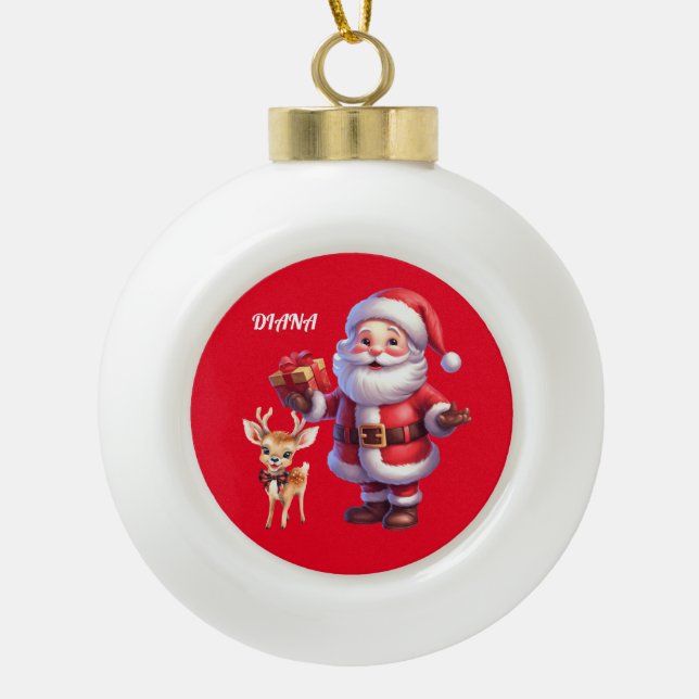 SANTA & REINDEER SNOWFLAKE ORNAMENT (Front)