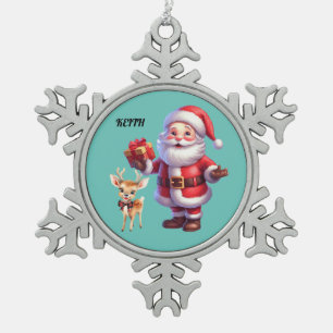SANTA & REINDEER SNOWFLAKE ORNAMENT