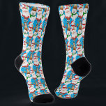 Santa, Reindeer, Snowman Christmas Socks<br><div class="desc">* Illustration Santa Claus, a reindeer and a snowman with mittens, a scarf and Santa Hat. * Available in two style options. * Resize the pattern for a larger or smaller print. * Choose background colour of your choice. * Click the CUSTOMIZE button to get started. * {Currently, this design...</div>