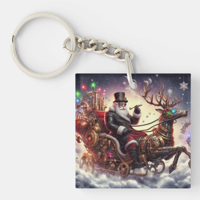 Santa/Reindeer steampunk Christmas/winter Keychain (Front)
