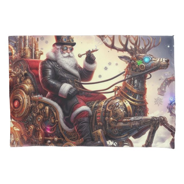 Santa/Reindeer steampunk Christmas/winter Pillowcase (Front)