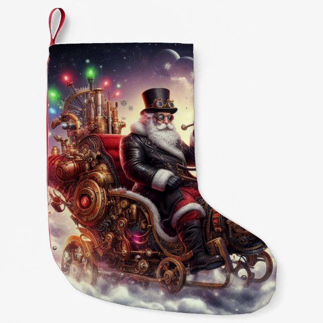 Santa/Reindeer steampunk Christmas/winter Small Christmas Stocking (Front)