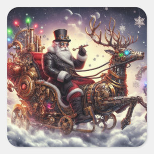 Santa/Reindeer steampunk Christmas/winter Square Sticker