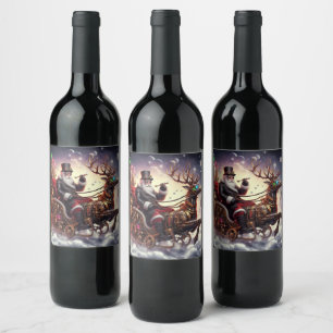 Santa/Reindeer steampunk Christmas/winter Wine Label