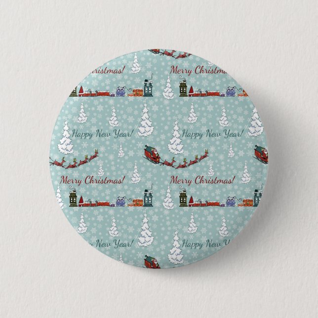 santa reindeer team 2 inch round button (Front)
