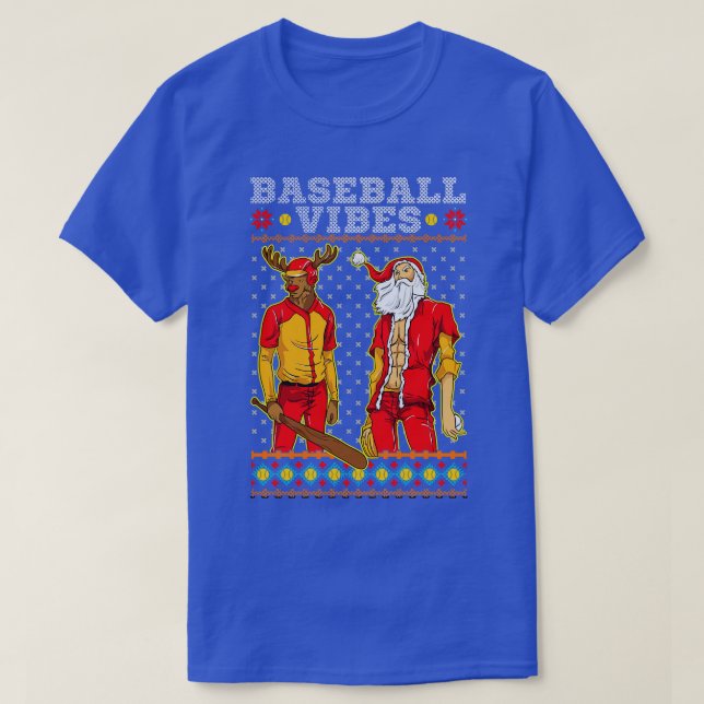 Santa Reindeer Team BASEBALL UGLY CHRISTMAS T-Shirt (Design Front)