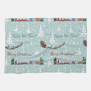 santa reindeer team kitchen towel