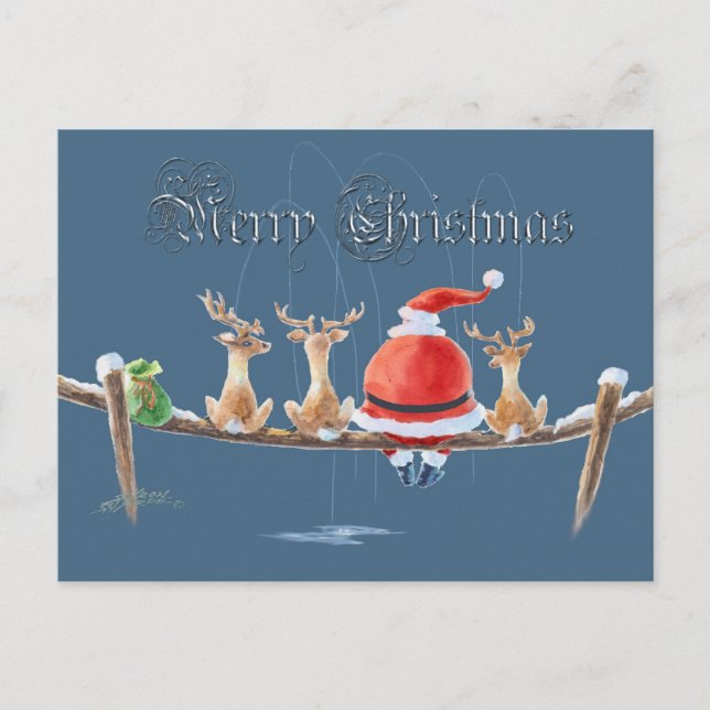 SANTA & REINDEER & TEXT by SHARON SHARPE Holiday Postcard (Front)