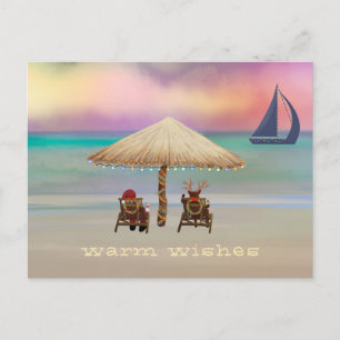 Santa Reindeer Tropical Island Summer Holiday Postcard