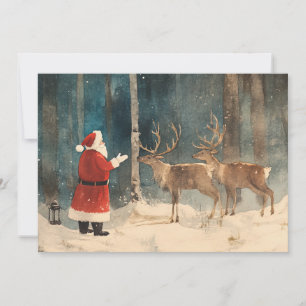 Santa Reindeer Vintage Christmas Holiday Card