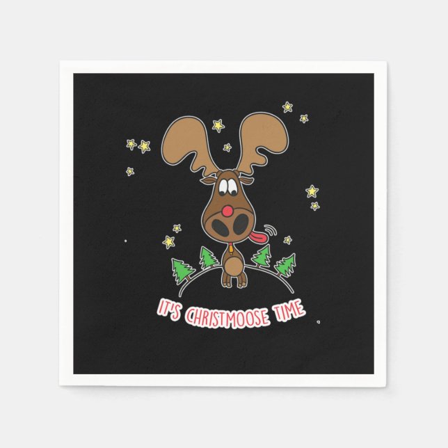Santa Reindeer Xmas Christmas Day Gift Christmoose Napkin (Front)