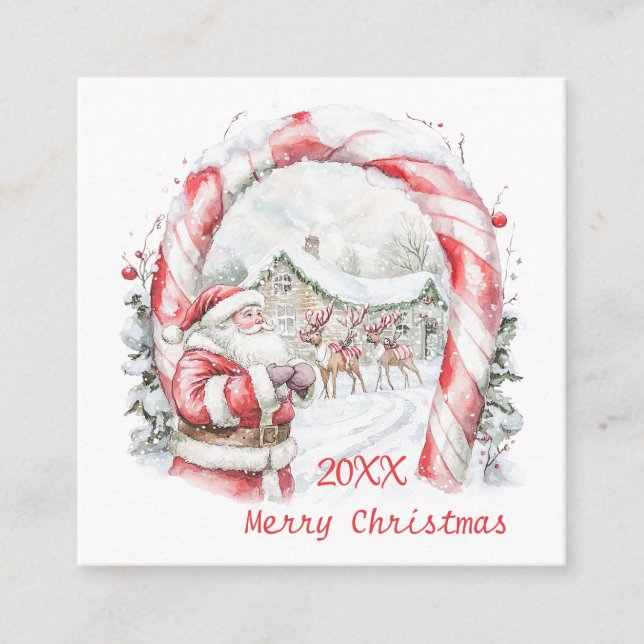 Santa Reindeers Candy Cane Christmas  Enclosure Card (Front)