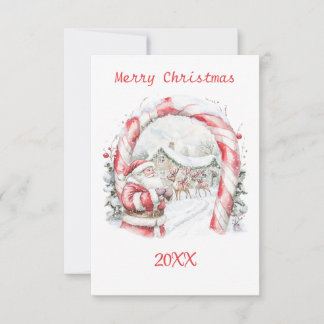 Santa Reindeers Christmas Flat Note Card