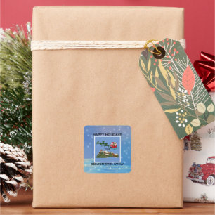 Santa Reindeers Happy Holidays Square Sticker