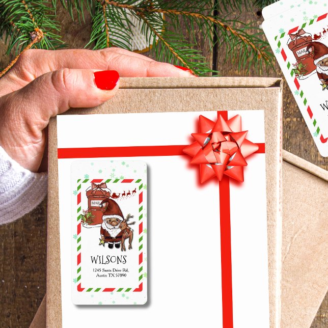 Santa Reineer Candy Cane Christmas Return Address Label (Santa Reineer Candy Cane Christmas Return Address Label)