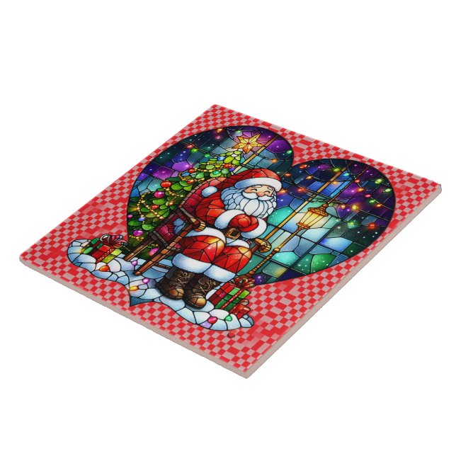 Santa relaxing by the Christmas tree at night Tile (Side)