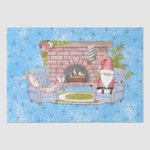 Santa Relaxing by the Fireplace with Easter Bunny  Tissue Paper