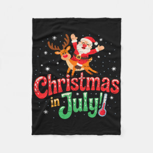 Santa Ridding Reindeer Christmas In July Summer Xm Fleece Blanket
