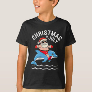 Santa Ridding Shark Christmas In July Xmas Summer T-Shirt
