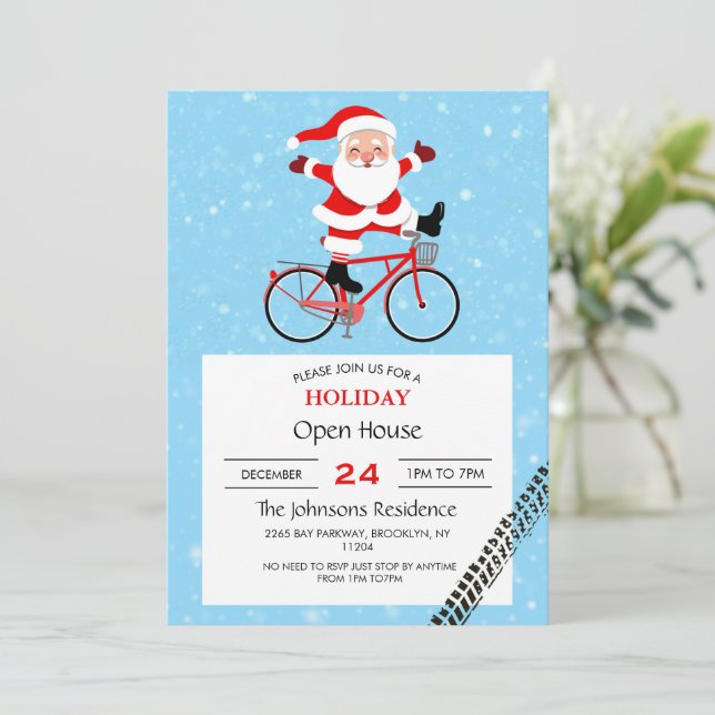 Santa rides a Bicycle               Invitation (Standing Front)