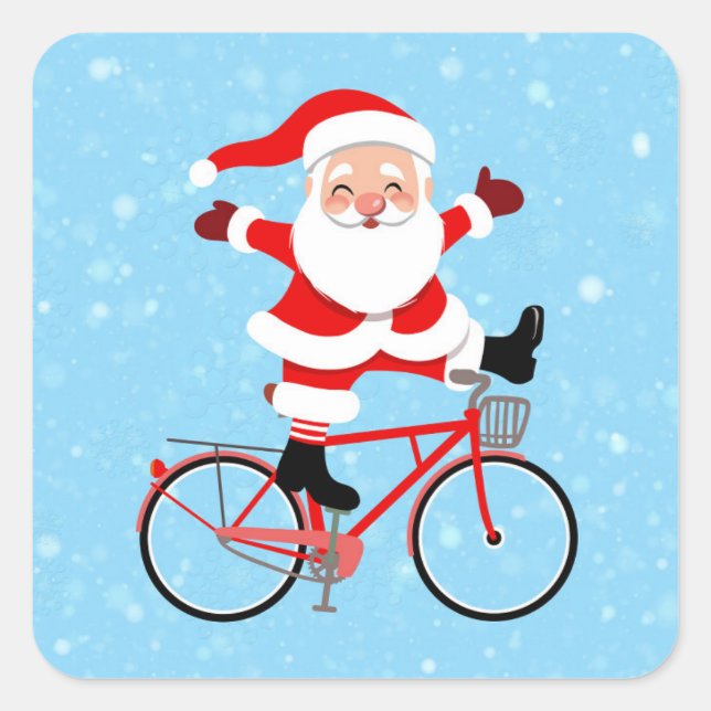 Santa rides a Bicycle Square Sticker (Front)