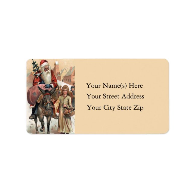Santa Rides a Donkey Vintage Address Label (Front)