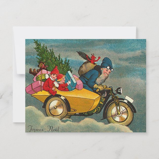 Santa Rides a Motorcycle - Christmas Holiday Card (Front)