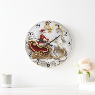 Santa rides his sleigh through winter large clock