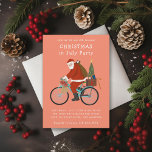 Santa Riding a Bicycle Christmas In July Party Holiday Card<br><div class="desc">Original illustration of Santa on a bike with custom colour background and custom event invitation wording. ©Becky Nimoy 2021</div>