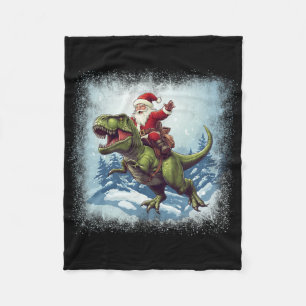 Santa Riding A Dinosaur T-rex Funny Christmas Fleece Blanket