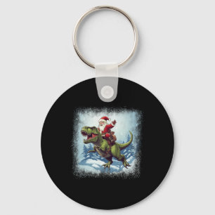Santa Riding A Dinosaur T-rex Funny Christmas  Keychain