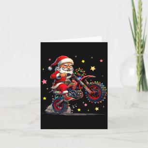 Santa Riding A Dirt Bike Christmas Lights Motocros Card