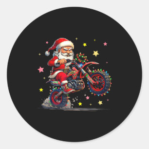 Santa Riding A Dirt Bike Christmas Lights Motocros Classic Round Sticker