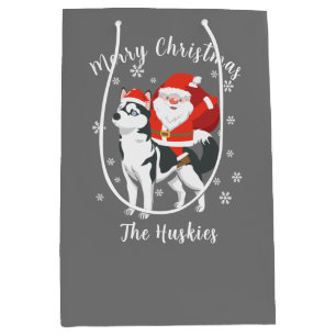 Santa Riding a Husky Dog Merry Christmas Medium Gift Bag