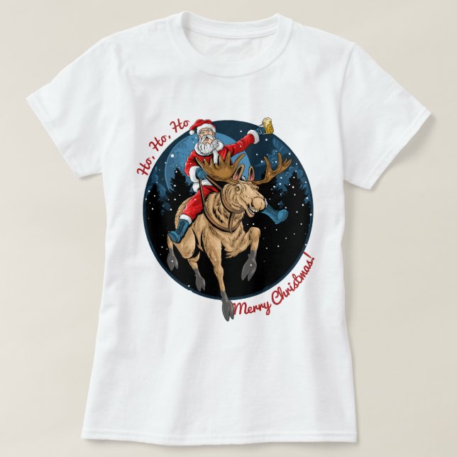 Santa Riding A Moose T-Shirt (Design Front)