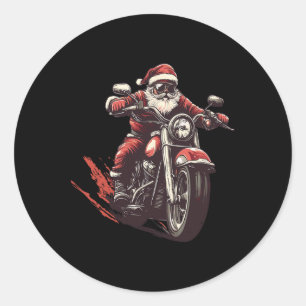 Santa Riding A Motorcycle Biker Motorcycle Lover X Classic Round Sticker