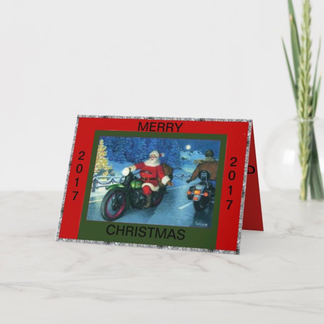 SANTA RIDING A MOTORCYCLE CHRISTMAS CARD (Front)