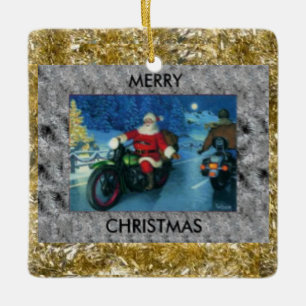 Santa Riding a Motorcycle Christmas  Ornament