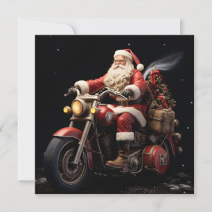 Santa riding a motorcycle holiday greeting card