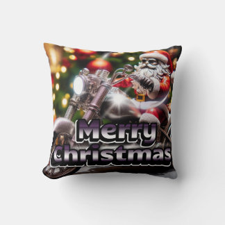  Santa riding a motorcycle Throw Pillow