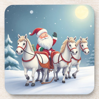Santa Riding a Sleigh Led by White Horses Coaster