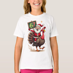 🎅🦃 Santa Riding a Turkey with Number 67 Funny T-Shirt
