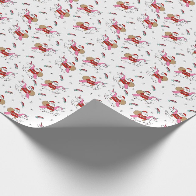Santa Riding a Unicorn cute christmas Wrapping Paper (Corner)