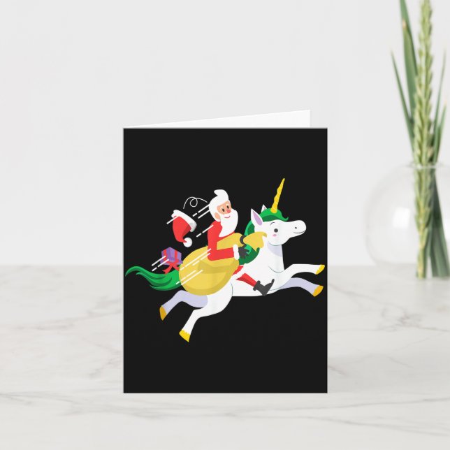 Santa Riding A Unicorn Funny Christmas Gift  Card (Front)