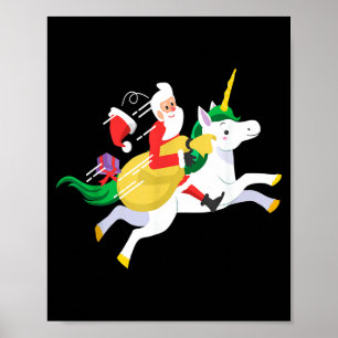 Santa Riding A Unicorn Funny Christmas Gift Poster