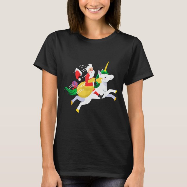 Santa Riding A Unicorn Funny Christmas Gift  T-Shirt (Front)