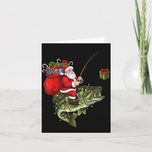 Santa Riding B Fish Christmas Fishing Funny Xmas P Card (Front)